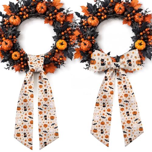 Halloween Satin Wreath Sash Set - Pumpkin Ghost Black Cat 56" x 4.5" Halloween / 2