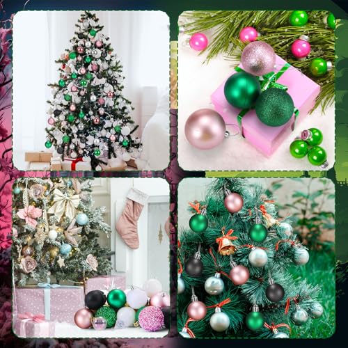 108 Pcs Christmas Ornaments Set - Pink Green Bows Stars Balls & Crystals