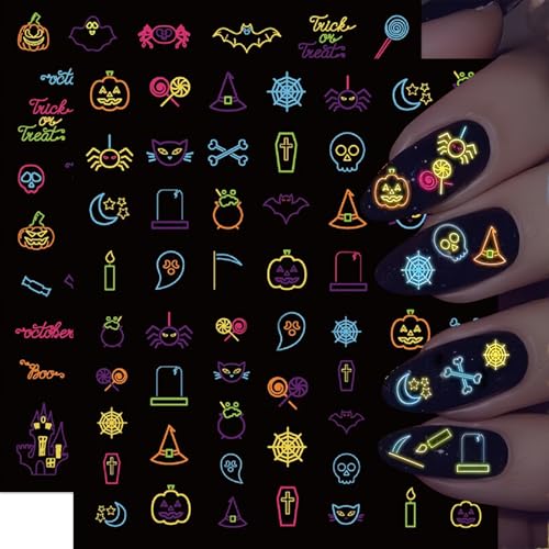 Glow in Dark Halloween Nail Stickers - Ghost Skull Pumpkin Bat 3D Luminous Decals (Luminous Ghost)