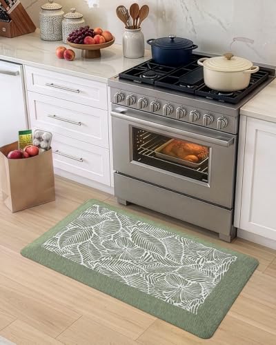 LUMI Extra Thick Anti-Fatigue Kitchen Mat 20x40 Leaf Green - Cushioned Support