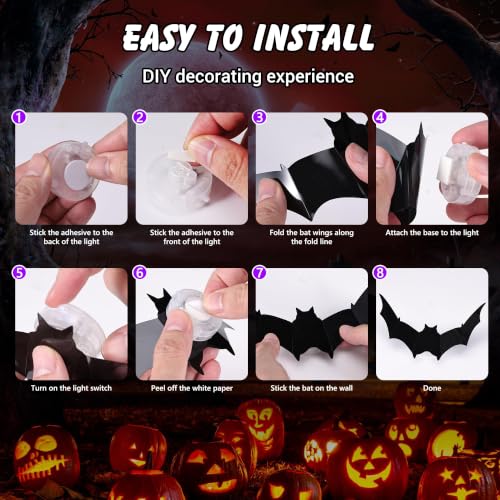 Purple LED 3D Bat Halloween Decorations Set - 36 Pieces, 5 Sizes & 4 Shapes