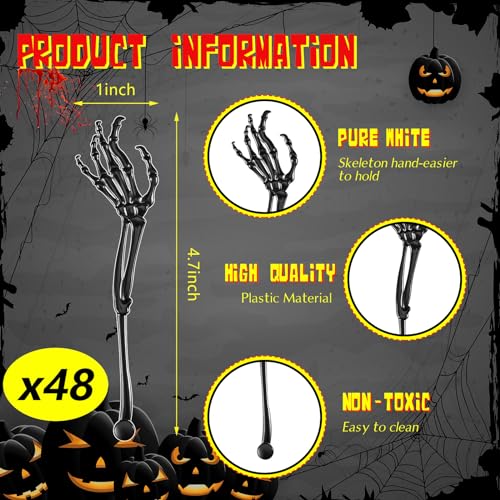 Halloween Skeleton Cocktail Picks - Black, 48 Pack - Spooky Party Decorations