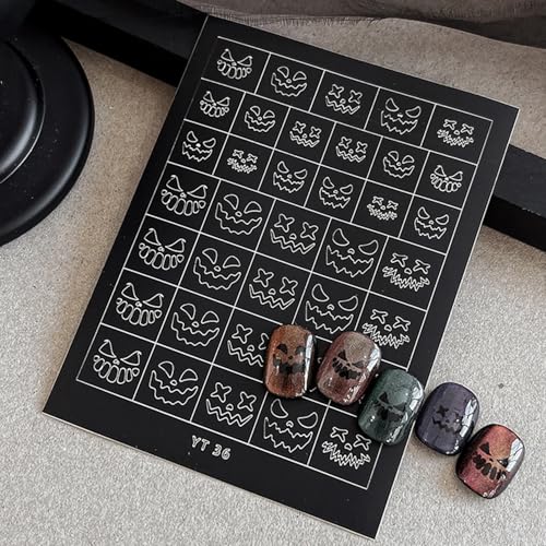 Halloween Nail Stickers & Airbrush Stencils - Spooky Bat Pumpkin Skeleton Design - Style 16