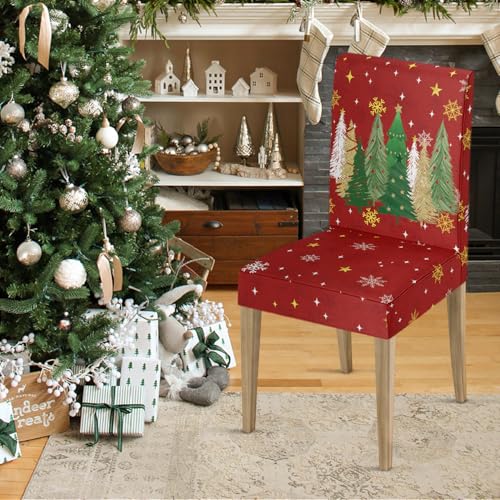 Christmas Red Xmas Tree Pine Tree Stars Chair Covers 4PCS - Holiday Home Decor