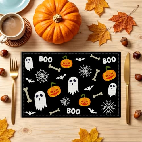 Halloween Pumpkin Placemats Set of 4 - Fall Table Decor 12x18 Inch - Halloween Decor Variation