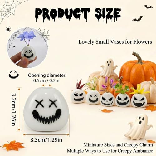 Mini Onigiri Vase Set - 5 Spooky Face Japanese Porcelain Planters, 3 Inch