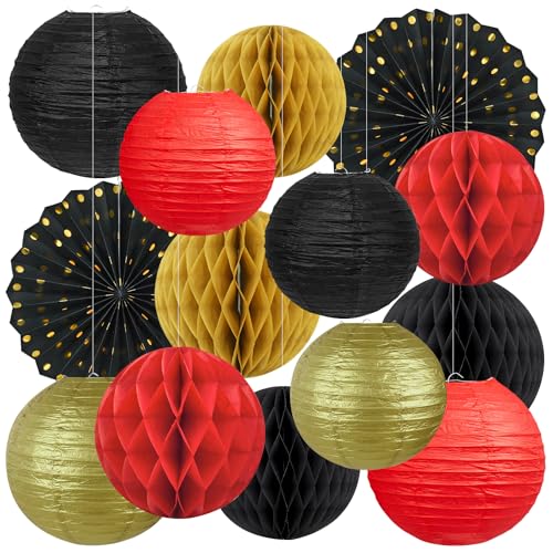 14-Piece Red Black and Gold Party Decorations Kit for Casino Night & Hollywood Events