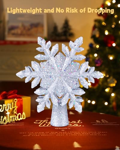 Christmas Snow Tree Topper with Built-in LED Snowflake Projector - Silver Snowflake Variation