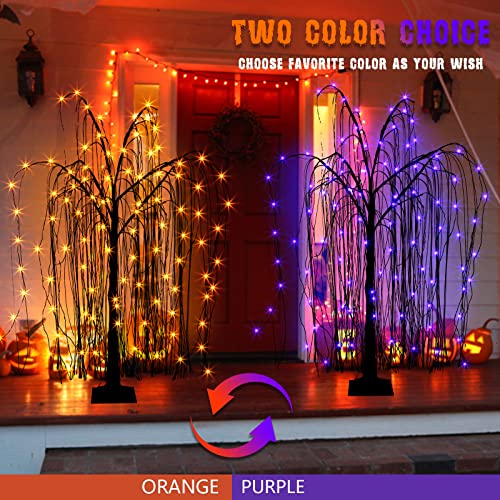 Lighted Halloween Tree 4 FT Black & Purple Orange Spooky Willow Outdoor Decor