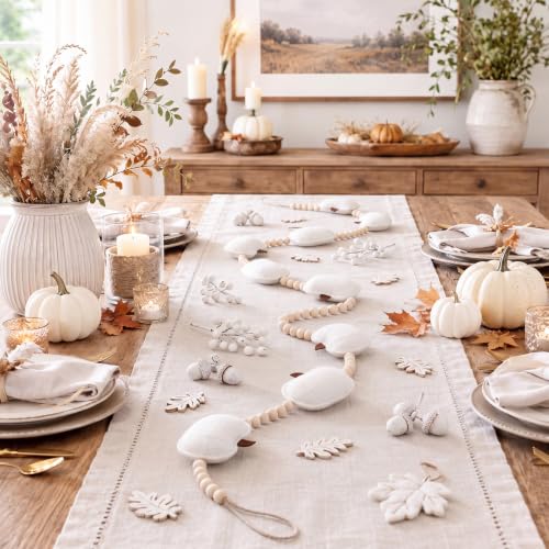 Felt Pumpkin Garland with Wooden Beads - Fall Halloween Decor, Adjustable Length