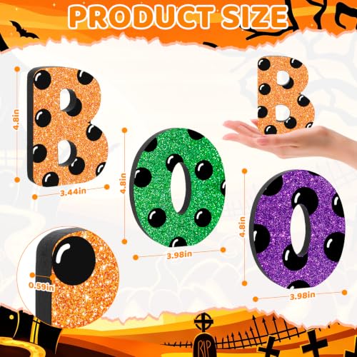 Halloween Wooden Boo Signs Set - Dot Shiny Variation, 3 Pcs Table Decor