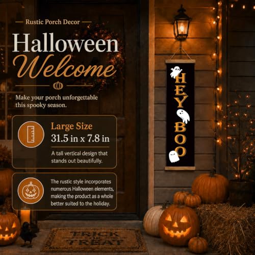 Halloween Front Door Banner - Ghost & Fall Leaves Decoration with Variation 18