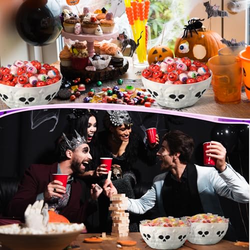 Skeleton Skull Halloween Candy Bowls Set - White Plastic Party Dish with Variation