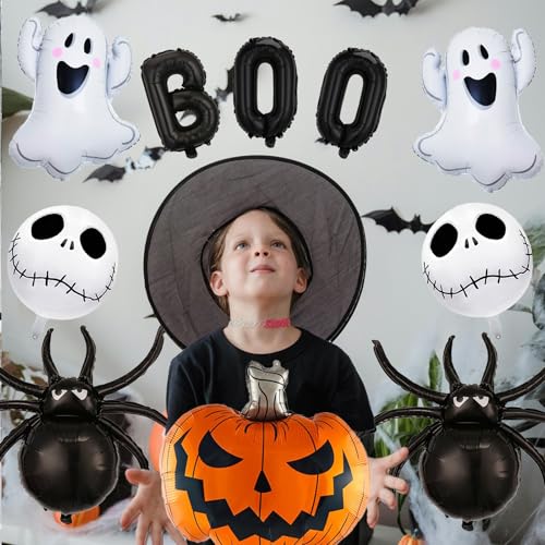 Halloween Balloon Decoration Kit with Ghost, Pumpkin, Skull & Spider Foil Balloons - 11 Pcs