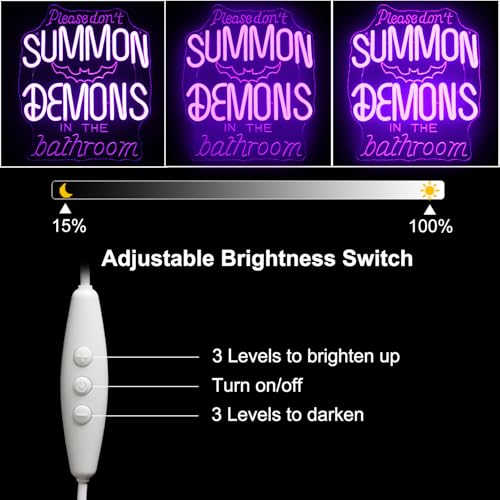 Purple Please Don't Summon Demons in the Bathroom Neon Sign Halloween Decor