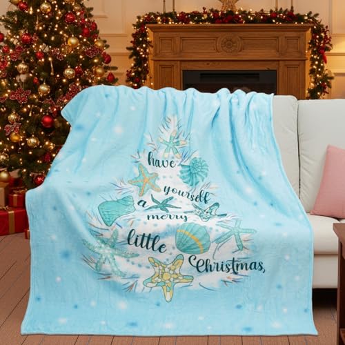 Christmas Beach Throw Blanket 50x60 Inch Cozy Holiday Decor for Sofa Bed