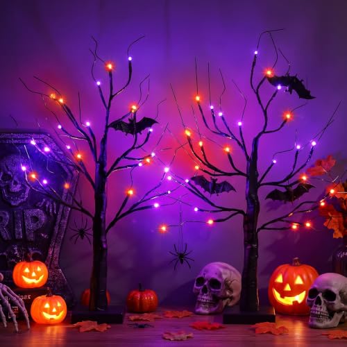 Halloween Black Tree with Lights 24 Inch Spooky Style Indoor Decoration Set