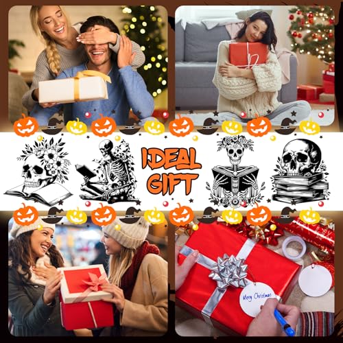 Potchen Skeleton Style Halloween Coffee Mug Set - Book Lover Gothic 12 oz Cups