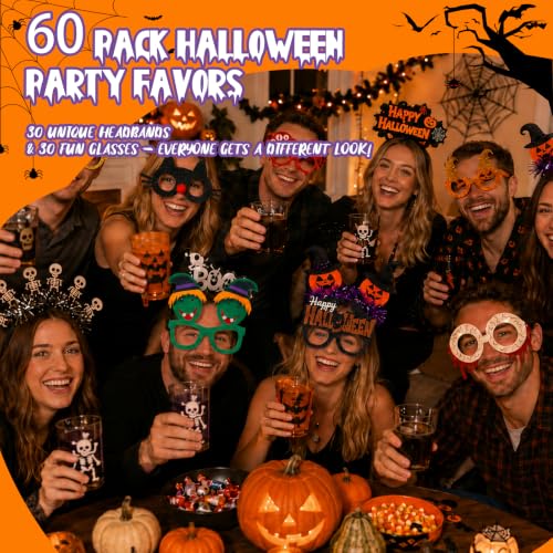 Halloween Headbands and Glasses Bulk - 8 Pack Costume Party Accessories for Adults