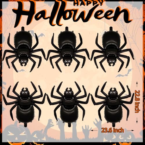 Halloween Balloons Set - 6 Foil Spider Balloons for Halloween Party Decorations - Variation D