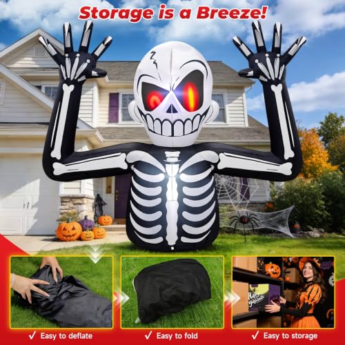 White Skeleton Halloween Inflatable - 6FT Outdoor Yard Decor with Red Eyes & LED Lights