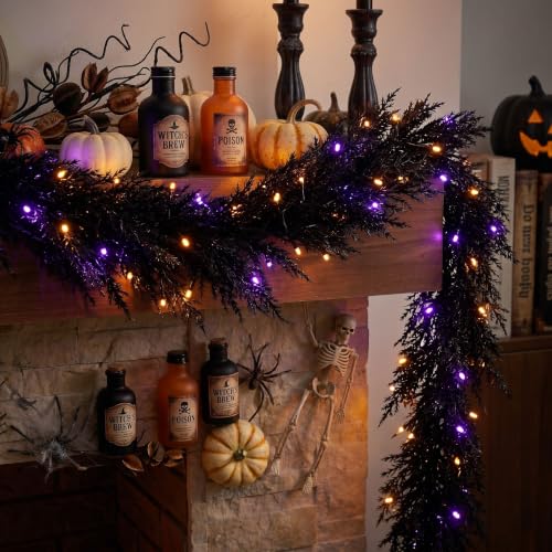 9ft Artificial Norfolk Pine Halloween Garland for Mantle - Black Variation