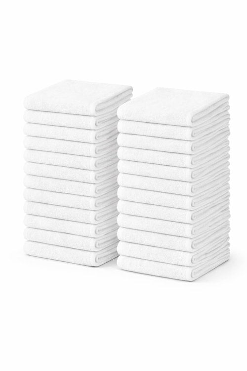 CottonsClout 100% Ring Spun Cotton Washcloths 12Lx12W – Pack of 24 | Lightweight, Fast‑Dry, Everyday Utility Cloths for Kitchen & Home (White)