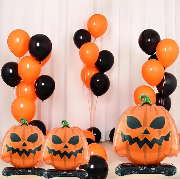 Halloween Pumpkin Balloons Kit - 4 Aluminum Foil Standing Decor Sets