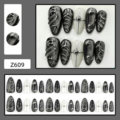 Black Y2K Press On Nails Medium Almond Gothic False Nails Style-20