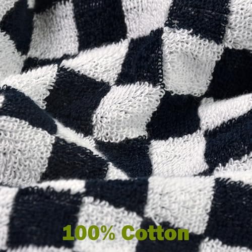 Jacquotha Wash Cloths Checkered 4 Pack (Black and White) - Cotton Washcloths for Face Body, 13 x 13 Inches Daily Cleansing Kitchen Towels