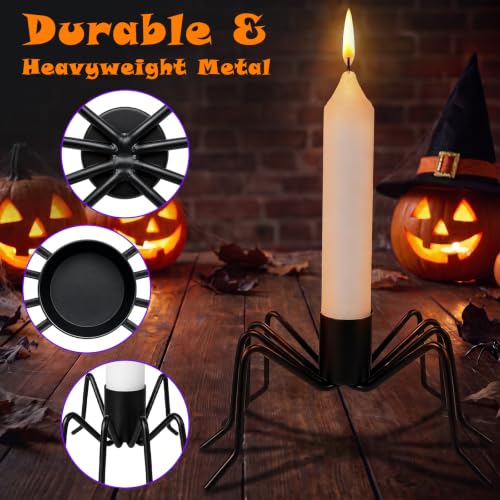 Set of 6 Halloween Spider Candle Holders - Metal Taper Candle Stands
