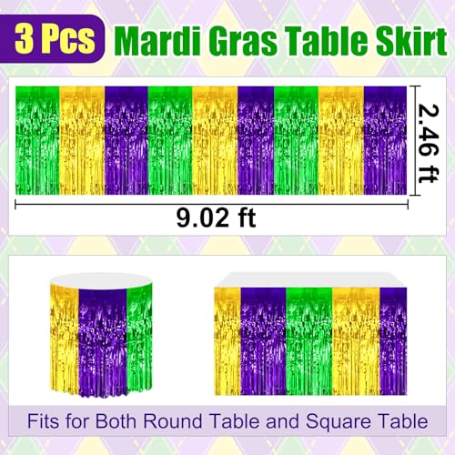Gold, Green & Purple Foil Fringe Table Skirts 3 Pack - Party Decoration