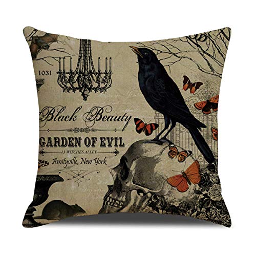 Halloween Pillow Covers Set of 4 - 18x18 Velvet Throw Pillows with Pumpkin Skull Owl Crow Design - Halloween Decor