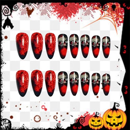 Halloween Press On Nails Medium Bloody Skull Design - Variation 2, 24PCS