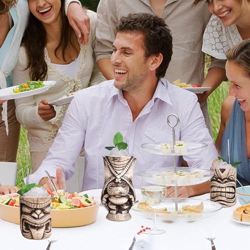 Large Ceramic Tiki Mug Set for Cocktails - Tropical Bar Drinkware