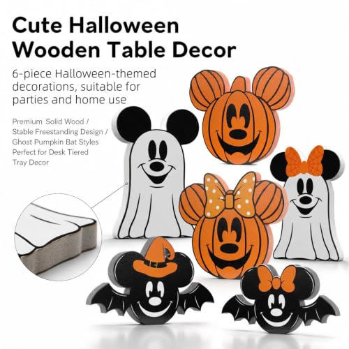 Halloween Wooden Mouse Decorations - 6 Pcs Centerpiece Set for Tables and Trays