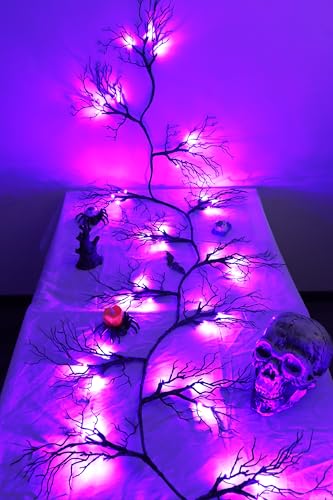 Halloween Willow Vine Garland with Purple LED Lights - 9 Ft Indoor Decor with Timer & 8 Modes