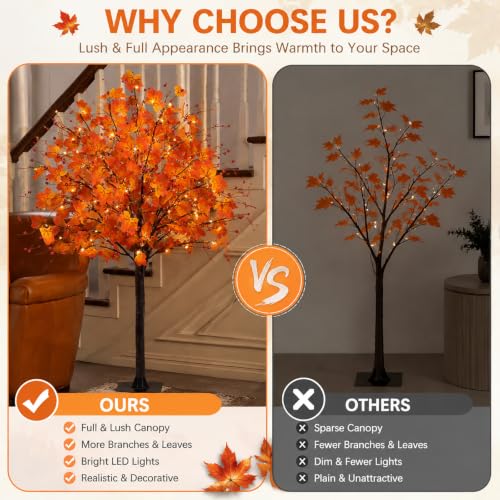 VirtuGro 2 Pack 5FT Lighted Maple Trees with 220LEDs, Remote & Timer - Fall Decor
