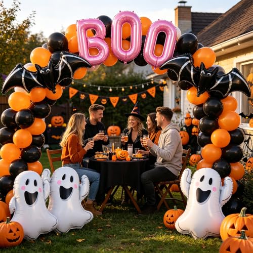 Halloween Foil Balloons Set with Ghost, Bat & Boo Letter Decor - 16 Inch