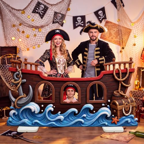 Pirate Ship Cardboard Cutout Stand Up - 4.4 ft Nautical Photo Backdrop for Parties