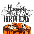 Halloween Ghost Cake Topper Glitter Black Ghosts Spider Webs Bats for Birthday & Party