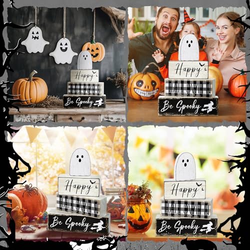 Halloween Ghost Tiered Tray Decorations - Farmhouse Wooden Sign Set