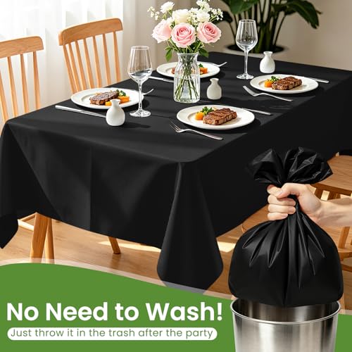 Disposable Black Rectangular Tablecloth 54x108 Inches 6 Pack Waterproof Party Cover