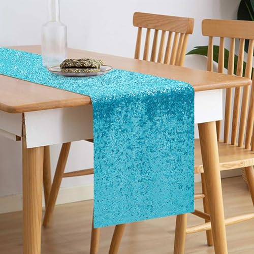Turquoise Sequin Table Runner 12x72 Inches - 10 Pack, Party Decor