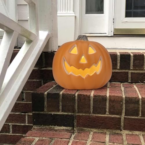 9-Inch Round Smile Face Halloween Jack-o'-Lantern Light Up Pumpkin Lantern - Indoor Outdoor Safety Decor