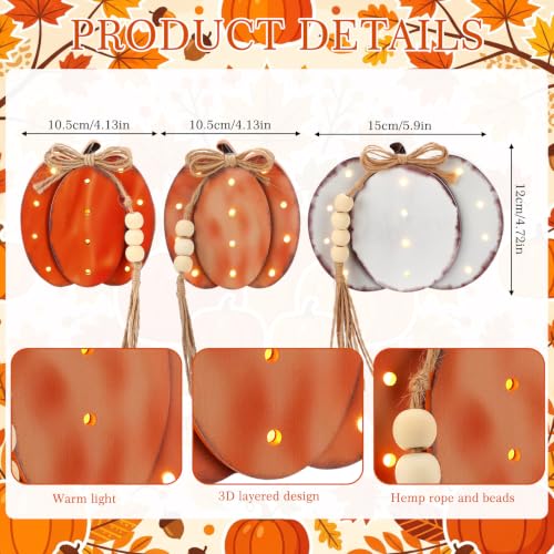 Retro Lighted Fall Pumpkin Decor Set - 3 Pieces, 4.7 Inch