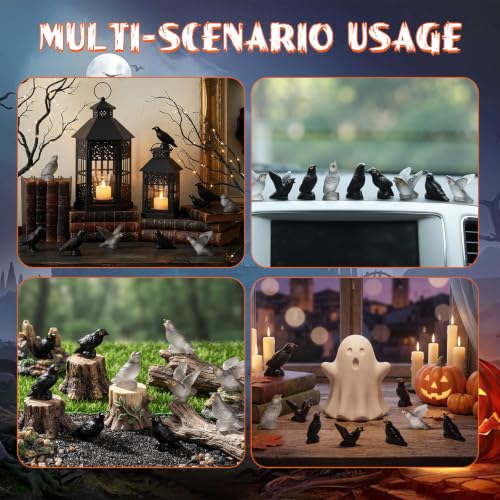 Halloween Luminous Crow Car Decor - 30PCS Witchy Goth Mirror & Dashboard Accessories - Variation A