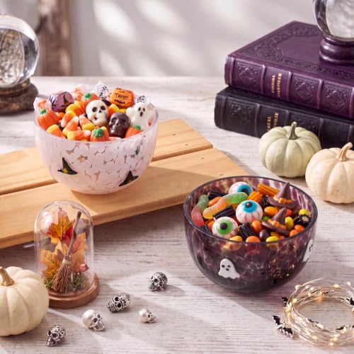 Halloween Candy Bowls Set - 14 oz Glass Ghost & Witch Hat Icons