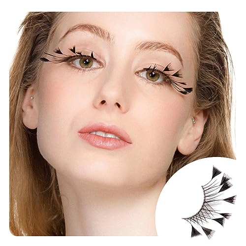 Halloween Spider Eyelashes - Dramatic Feather Fake Lashes for Costume Cosplay, Reusable, Extra Long