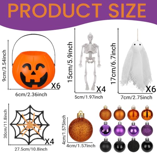 Halloween Tree Ornaments Decorations Set - Witch Hat Pumpkin Skeleton Ghost & More - Variation of THIS listing